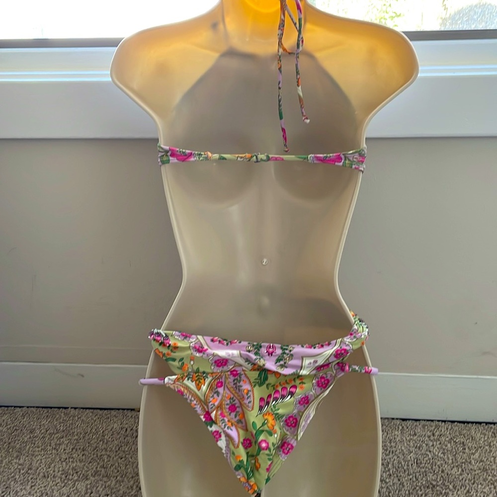 CIA Maritima Bathing Suit,lilac & green with beading, Size L (42) Made in Brazil - Picture 4 of 7